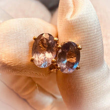 Load image into Gallery viewer, Natural Tanzania Mined Alexandrite Tanzanite Earrings 10k Yellow Gold 1.88cttw Bi Color Color Changing Studs 1.2g