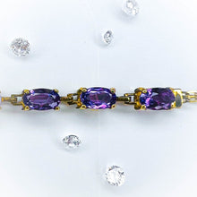 Load image into Gallery viewer, 10k Yellow Gold Vintage Amethyst Bracelet Bismark Link Chain 7.25" Estate 3.6g