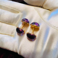 Load image into Gallery viewer, 14k Yellow Gold Antique Cufflinks Amethyst 13.68 cttw Victorian Era Jewelry 3.8g