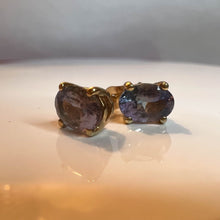 Load image into Gallery viewer, Natural Tanzania Mined Alexandrite Tanzanite Earrings 10k Yellow Gold 1.88cttw Bi Color Color Changing Studs 1.2g