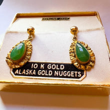 Load image into Gallery viewer, Alaskan Gold Nugget Jade Earrings 5.5cttw 10k Gold Antique Dangle Earrings 5.1g