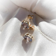 Load image into Gallery viewer, Natural Tanzania Mined Alexandrite Tanzanite Earrings 10k Yellow Gold 1.88cttw Bi Color Color Changing Studs 1.2g
