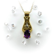 Load image into Gallery viewer, Amethyst Necklace 18" 10k Yellow Gold & Diamond Fancy Necklace Estate 1.5g