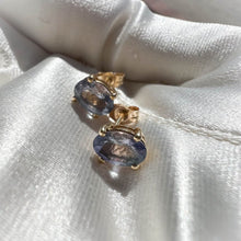 Load image into Gallery viewer, Natural Tanzania Mined Alexandrite Tanzanite Earrings 10k Yellow Gold 1.88cttw Bi Color Color Changing Studs 1.2g