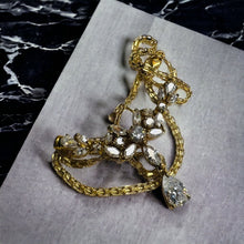 Load image into Gallery viewer, 14k Yellow Gold Leaf Crystal Necklace 16.5" Baroque Chevron Necklace Bridal 8g