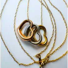 Load image into Gallery viewer, 14k Yellow Gold Necklace Tricolor Hearts 18" Love Anniversary Necklace 1.6g