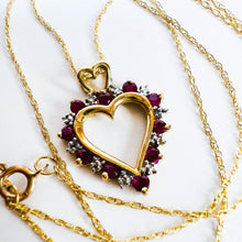 Load image into Gallery viewer, Ruby Necklace 18" 10k Yellow Gold .40ct Natural Ruby Diamond Heart Necklace 1.4g