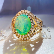 Load image into Gallery viewer, 10k Yellow Gold Peruvian Opal Ring Size 6.25 Oval Zircon Halo Ring 1.50cttw 3.3g
