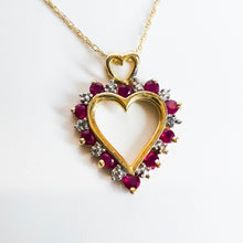 Load image into Gallery viewer, Ruby Necklace 18" 10k Yellow Gold .40ct Natural Ruby Diamond Heart Necklace 1.4g