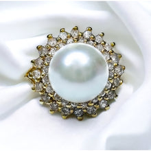Load image into Gallery viewer, 14k Yellow Gold Pearl Ring Pearl Diamond Ring Diamond Halo Ring Double Halo Ring 7mm Pearl Rings Bridal Ring Engagement Ring Wedding Ring Best Gift For Anniversary Gift for Wife For Girlfriend April Birthstone Ring June Birthstone Jewelry Natural Pearl Freshwater Pearl 10k, 18k, and 14k jewelry, engagement rings, wedding rings, promise rings, Christmas gifts, April birthstone rings, birthday gifts, Mother's Day gifts, fall fashion jewelry, diamond rings, sapphire jewelry, ruby & emerald pendants, necklaces,