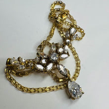 Load image into Gallery viewer, 14k Yellow Gold Leaf Crystal Necklace 16.5" Baroque Chevron Necklace Bridal 8g