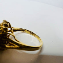 Load image into Gallery viewer, 14k Yellow Gold 7mm Pearl 1/2cttw Double Halo Diamond Ring Size 4.5 Cluster 3.2g