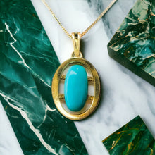 Load image into Gallery viewer, 14k Yellow Gold Turquoise Necklace 17" Vintage 2ct Natural Cabochon Pendant 3g