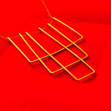 Load image into Gallery viewer, Solid 14k Yellow Gold Bib Necklace 18" 2.8g Large Triple Rectangle Square Estate