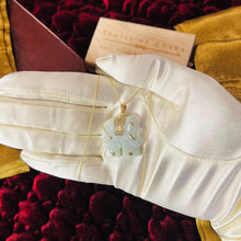 Load image into Gallery viewer, 10k Yellow Gold Jade Necklace 18" Carved Elephant Pendant Estate Vintage 6.4g