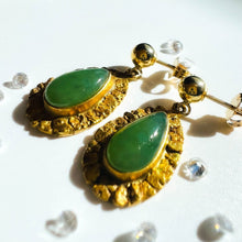 Load image into Gallery viewer, Alaskan Gold Nugget Jade Earrings 5.5cttw 10k Gold Antique Dangle Earrings 5.1g