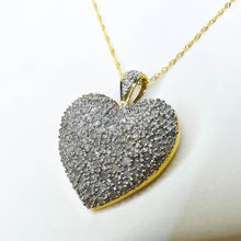 Load image into Gallery viewer, 10k Yellow Gold Pave Diamond Necklace 20" 1ct Romantic Heart Pendant Estate 3.6g
