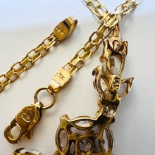Load image into Gallery viewer, 14k Yellow Gold Leaf Crystal Necklace 16.5" Baroque Chevron Necklace Bridal 8g