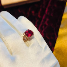 Load image into Gallery viewer, 10K Rose Gold 2.55cttw Ruby Halo Ring Size 7.5 Cluster Engagement Ring