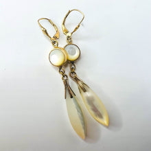 Load image into Gallery viewer, Antique 14k Yellow Gold Mother of Pearl Earrings Victorian Dangle Earrings 7.5g