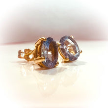 Load image into Gallery viewer, Natural Tanzania Mined Alexandrite Tanzanite Earrings 10k Yellow Gold 1.88cttw Bi Color Color Changing Studs 1.2g