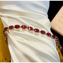 Load image into Gallery viewer, 10k Gold Oval Cut Raspberry Ruby Tennis Bracelet 7.25" 14.4CT Estate Vintage 7g