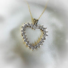 Load image into Gallery viewer, 10k Yellow Gold .75CTW Cluster Heart Diamond Necklace 18" Romantic Pendant 2.3g