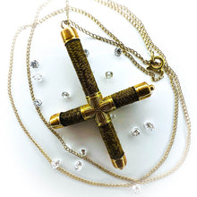 Load image into Gallery viewer, Antique 18th Century 14k Gold Woven Hair Cross Necklace 19" Mourning Jewelry