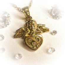 Load image into Gallery viewer, 10k Yellow Gold Cherub Necklace 20" Heart Necklace 1.5g Valentines Day Gift
