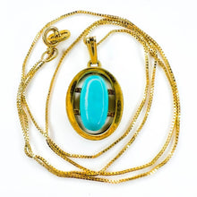 Load image into Gallery viewer, 14k Yellow Gold Turquoise Necklace 17" Vintage 2ct Natural Cabochon Pendant 3g