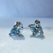 Load image into Gallery viewer, Aquamarine Earrings 10k White Gold Natural .62cttw Pear Cut Stud Teardrop Studs