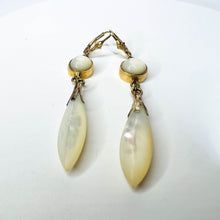 Load image into Gallery viewer, Antique 14k Yellow Gold Mother of Pearl Earrings Victorian Dangle Earrings 7.5g