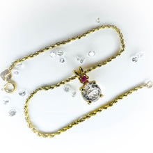 Load image into Gallery viewer, 10k Yellow Gold Ruby & White Quartz Rope Bracelet 7" Dainty Vintage Estate 2.3g