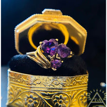 Load image into Gallery viewer, Amethyst Ring 10k Yellow Gold Size 6.75 Heart Cut Gems 1.8ct Promise Ring 2.6g