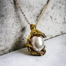 Load image into Gallery viewer, Antique Victorian Era Necklace Baroque Pearl Necklace Brutalist Jewelry Brutalist Modernist Necklace Free Form Ring Free Form Necklace Pearl Pendant Antique Natural Pearls Solid Gold Antique Jewelry Estate Fine Jewelry Vintage Necklaces 10k Gold 14k Yellow Gold 18k Gold Pearl Necklace