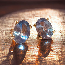 Load image into Gallery viewer, Natural Tanzania Mined Alexandrite Tanzanite Earrings 10k Yellow Gold 1.88cttw Bi Color Color Changing Studs 1.2g