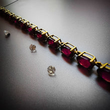 Load image into Gallery viewer, 10k Gold Oval Cut Raspberry Ruby Tennis Bracelet 7.25" 14.4CT Estate Vintage 7g