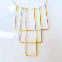 Load image into Gallery viewer, Solid 14k Yellow Gold Bib Necklace 18" 2.8g Large Triple Rectangle Square Estate