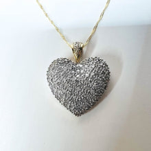 Load image into Gallery viewer, 10k Yellow Gold Pave Diamond Necklace 20" 1ct Romantic Heart Pendant Estate 3.6g