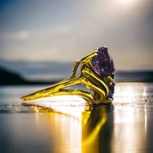 Load image into Gallery viewer, Amethyst Ring 10k Yellow Gold Size 6.75 Heart Cut Gems 1.8ct Promise Ring 2.6g
