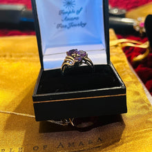 Load image into Gallery viewer, Amethyst Ring 10k Yellow Gold Size 6.75 Heart Cut Gems 1.8ct Promise Ring 2.6g