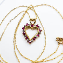 Load image into Gallery viewer, Ruby Necklace 18" 10k Yellow Gold .40ct Natural Ruby Diamond Heart Necklace 1.4g