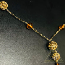 Load image into Gallery viewer, Solid 14k Yellow Gold Amber Necklace 16" Antique Filigree Station Necklace 4.4g