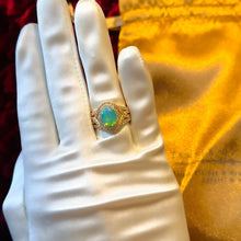 Load image into Gallery viewer, 10k Yellow Gold Peruvian Opal Ring Size 6.25 Oval Zircon Halo Ring 1.50cttw 3.3g