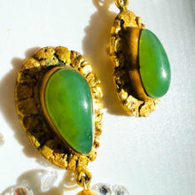 Load image into Gallery viewer, Alaskan Gold Nugget Jade Earrings 5.5cttw 10k Gold Antique Dangle Earrings 5.1g
