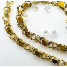 Load image into Gallery viewer, Solid 10k Yellow Gold Heart Bracelet 7.35" Fancy Gold Chain 3.5mm Estate 1.6g