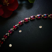 Load image into Gallery viewer, 10k Gold Oval Cut Raspberry Ruby Tennis Bracelet 7.25" 14.4CT Estate Vintage 7g