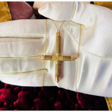 Load image into Gallery viewer, Antique 18th Century 14k Gold Woven Hair Cross Necklace 19" Mourning Jewelry