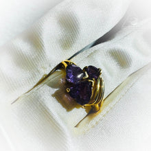 Load image into Gallery viewer, Amethyst Ring 10k Yellow Gold Size 6.75 Heart Cut Gems 1.8ct Promise Ring 2.6g