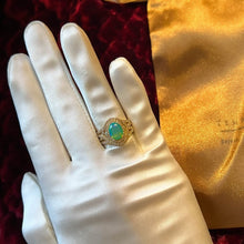 Load image into Gallery viewer, 10k Yellow Gold Peruvian Opal Ring Size 6.25 Oval Zircon Halo Ring 1.50cttw 3.3g